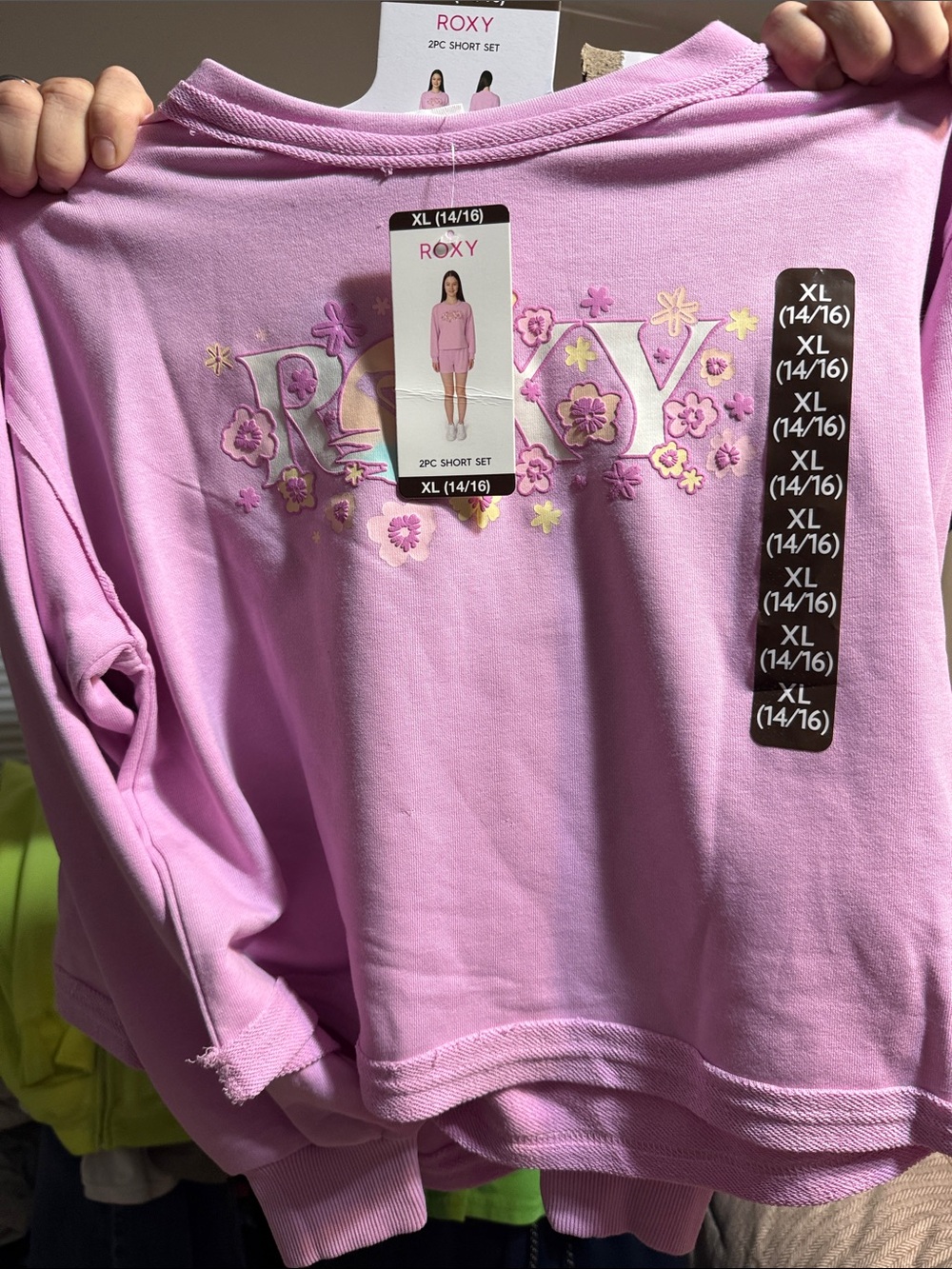 Roxy Lilac Floral Logo light weight Sweatshirt w matching shorts